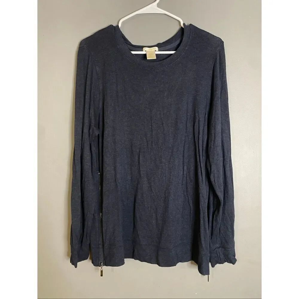 Matty M Women’s Long Sleeve Top Shirt Blouse ZIP Sides Blue Large